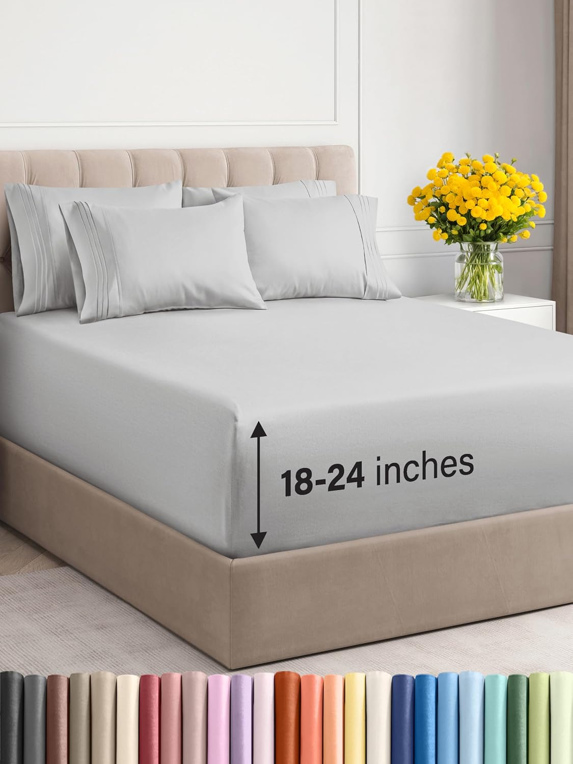 Extra Deep Queen Sheet Set - 6 Piece Breathable & Cooling Sheets - Hotel Luxury Bedding Set w/18-24 Inch Extra Deep Pockets - Easy Fit - Super Soft, Wrinkle Free and Comfy - French Grey, Queen Size Queen 03 - French Grey