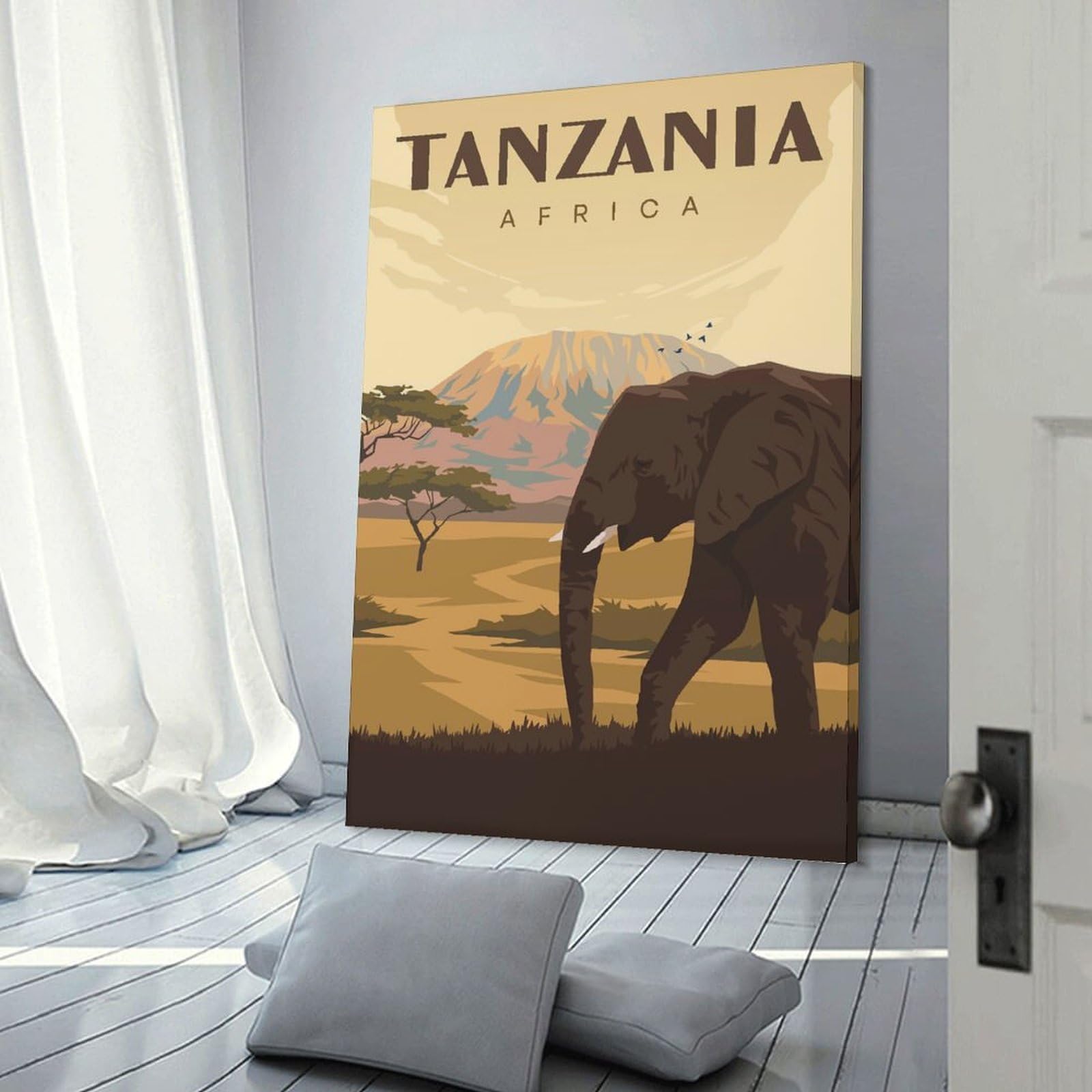 Junmoney Canvas Wall Decor Tanzania Africa Travel, 20x30inch(50x75cm), for Flats, Guest Rooms Or Compact Rooms, A Simple Refresh for Blank Walls