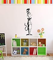 Vista 1 de Calcomanía de pared de vinilo con silueta de gato en el sombrero. Decoración temática del hogar para dormitorio de los niños, sala