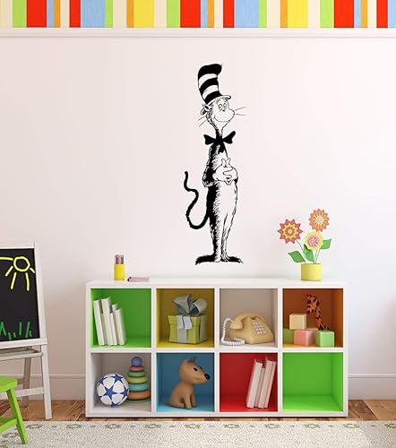 The Cat In The Hat Silhouette Vinyl Wall Decal - Themed Character Home Decor for Children's Bedroom, Playroom, Nursery, Preschool, Library