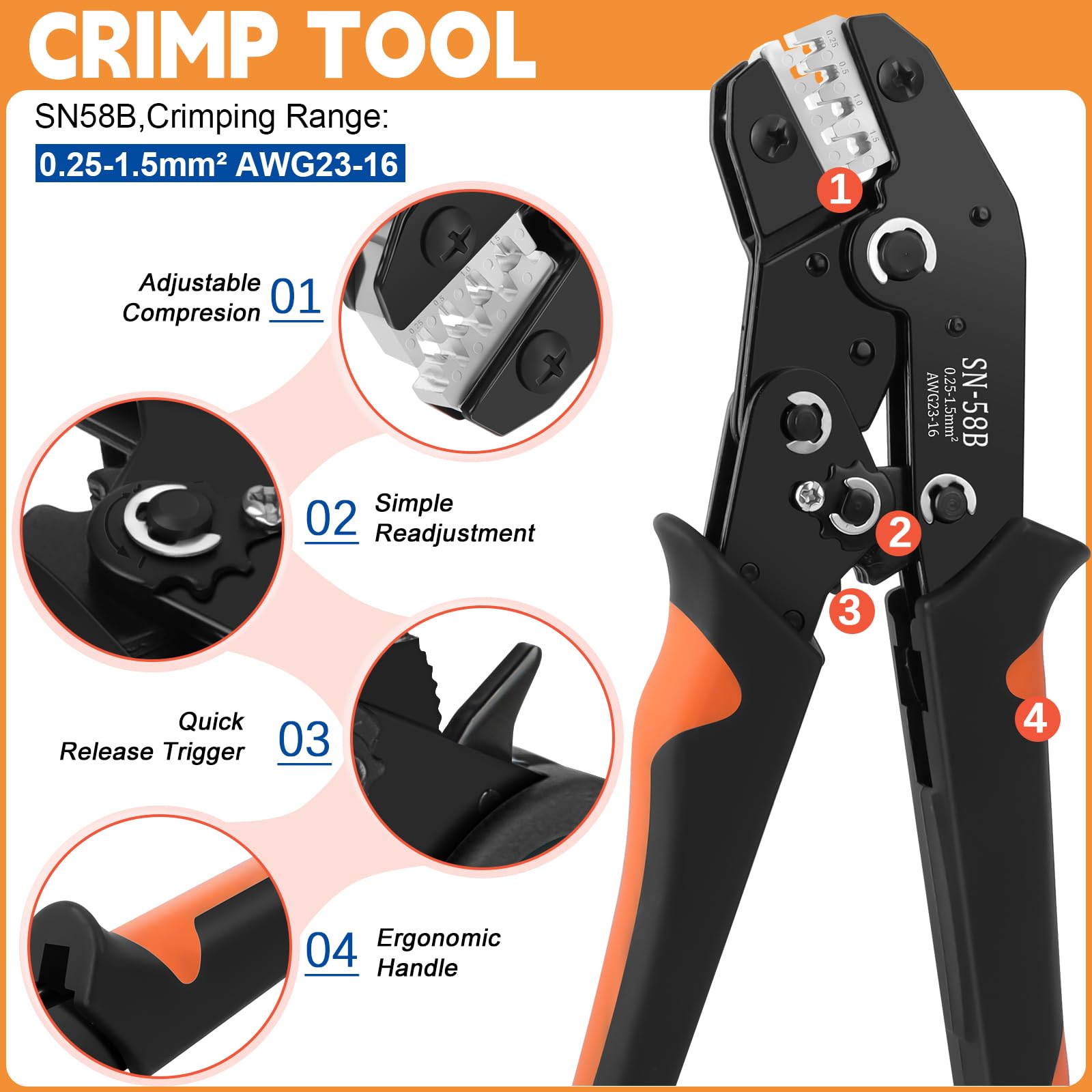 Kit connettori elettrici per auto 971 pezzi con crimpatrice SN-58B e spelafili, terminali 1,0–3,5 mm, tappi di tenuta e strumenti di estrazione