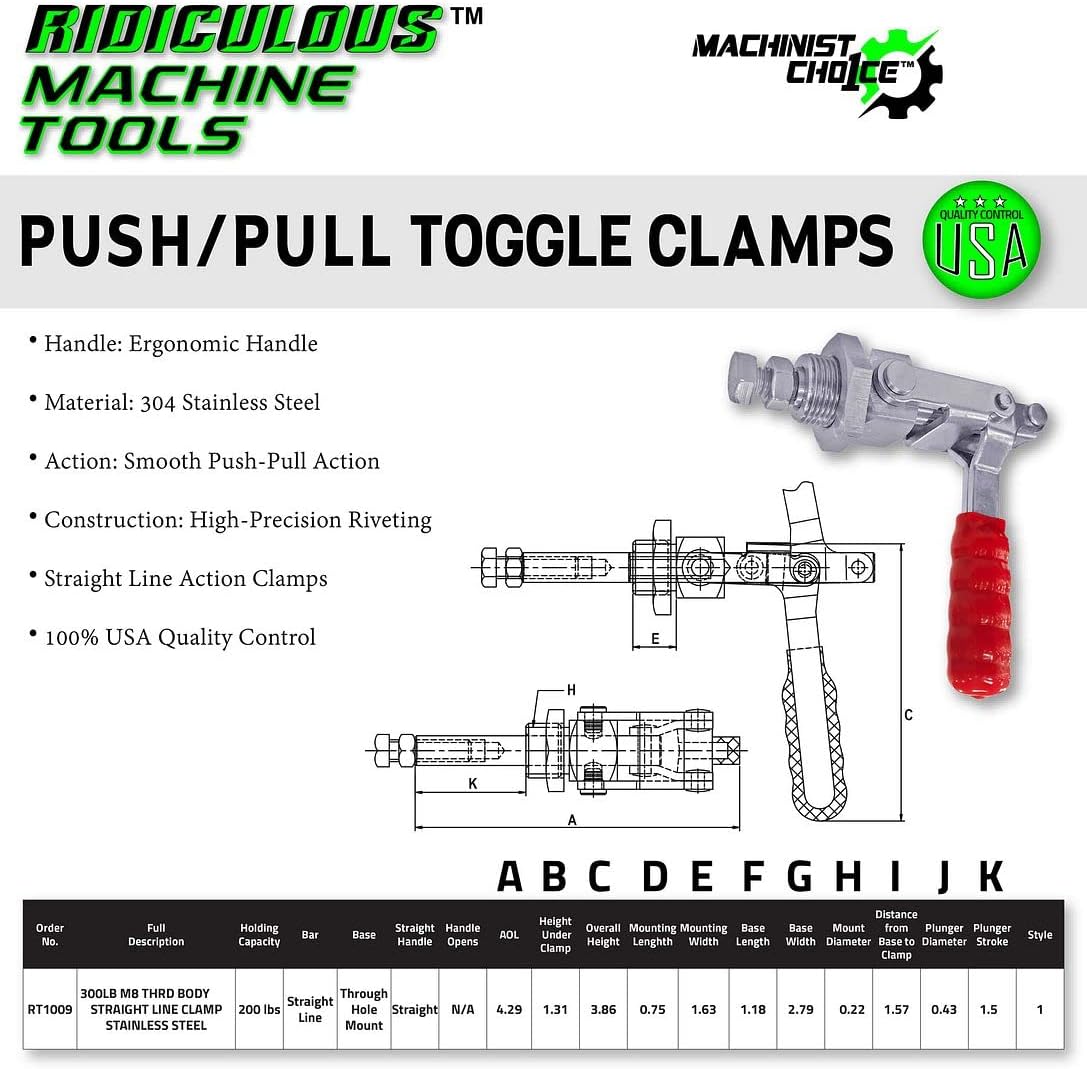 300LB M8 THRD BDY STRAIGHT LINE CLAMP STAINLESS STEEL