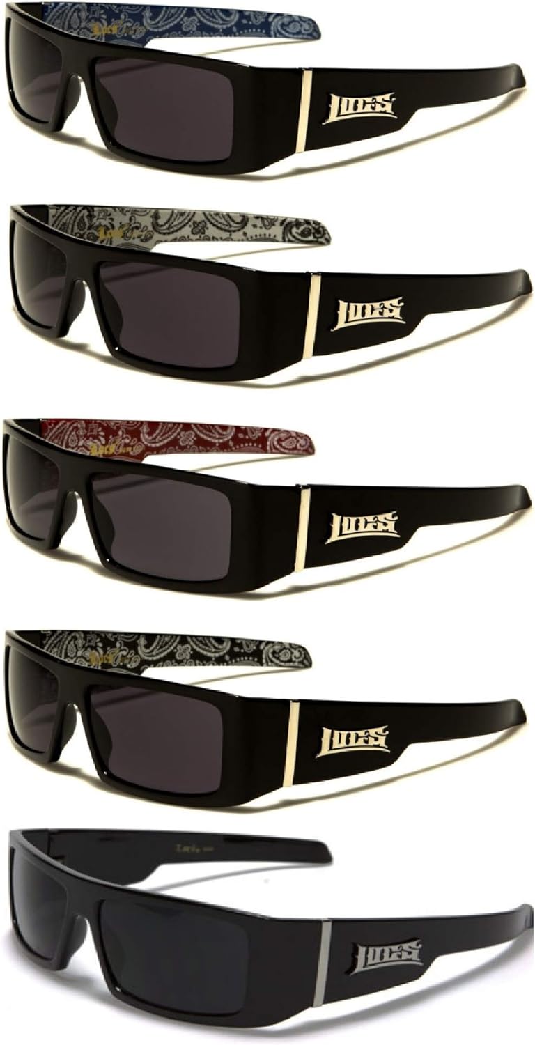 Locs Gangsta Sunglasses Various Combos 58 Style (5 Pack Blue Bandana Red Bandana White Bandana Silver Bandana Black Plain)
