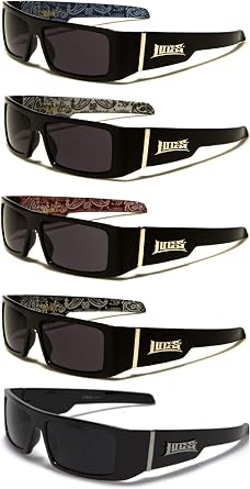Locs Gangsta Sunglasses Various Combos 58 Style 5 Pack Blue Bandana Red Bandana White Bandana Silver Bandana Black Plain