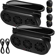 Tujoe 2 Pack Solar Powered Car Exhaust Fan 3 Fans Car Window Air Vent Radiator Solar Energy Cooling Vent Exhaust for General Types(Solar &amp; USB Cable 3 Fans,Black)
