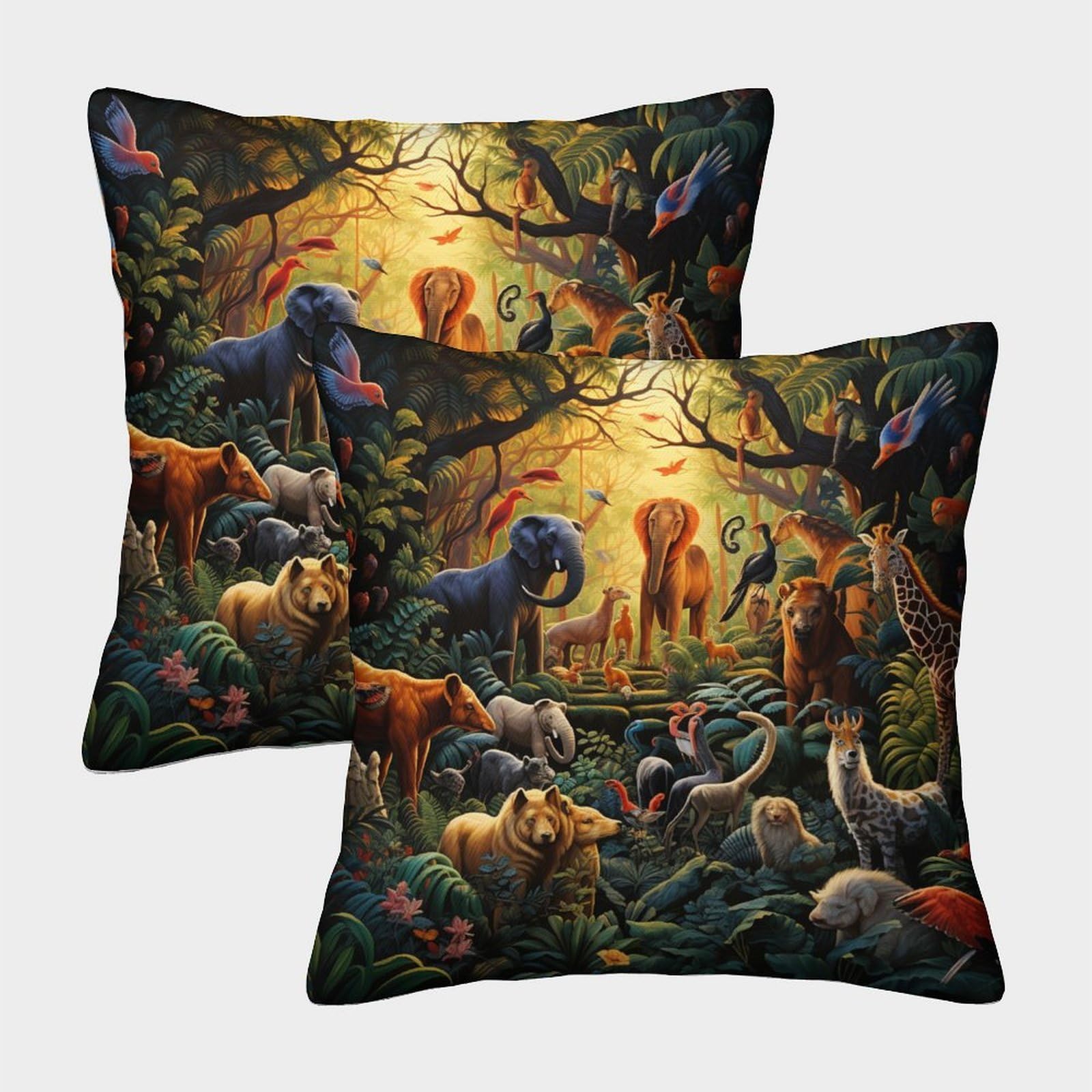 Jlzbxcuer Style-3 Jungle Animals Printed Cushions Covers Decorative Square Throw Pillow Covers Pack Of 2 For Couch Sofa 45X45cm