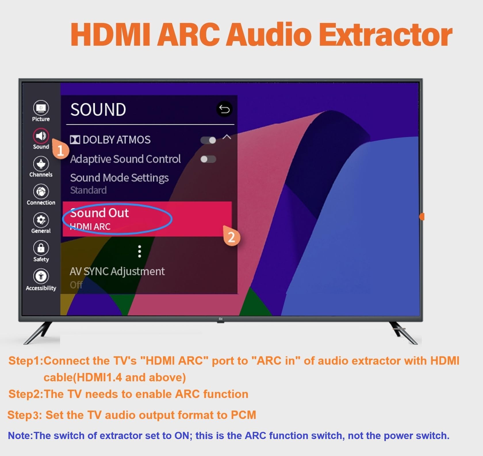 Extractor de audio de arco HDMI, ARC a RCA + óptico + 3,5 mm + convertidor coaxial/adaptador, adecuado para conectar TV HDMI ARC a sistemas de sonido, no compatible con CEC