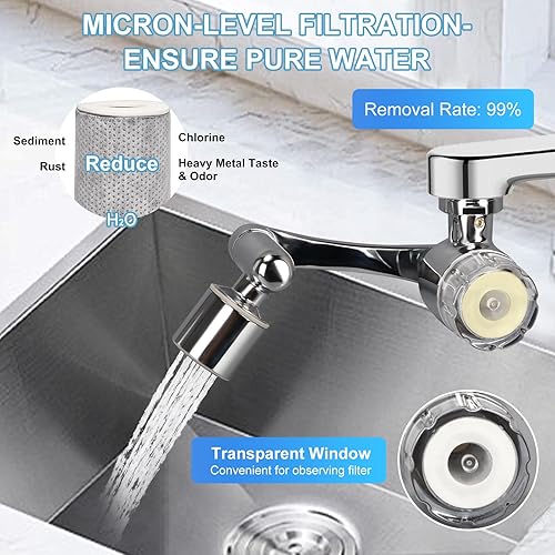 Miniatura 3 de Extensor de grifo giratorio de 1080, filtro de fregadero de baño, filtro de agua de grifo con 2 modos de salpicadura, sistema de filtración de tasa
