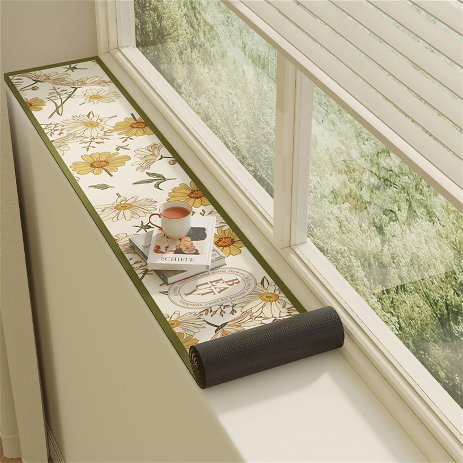 CHZFFD Leather Window Sill Protector, Narrow Window Sill Mat Dog Cat Perch Bench, Solid Color/Floral WindowSill Decor Capping Anti-Slip Pad with Non Slip Bottom(C,Lxw 200x15cm)