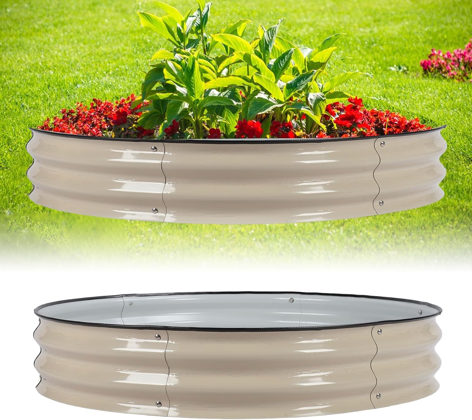 flexman Round Raised Garden Bed, 42.1 X 7.9 Rounded Edges Open Bottom Metal Raised Planting Bed with Hex Wrench for Families Streets Gardens Hotels Villas Vegetables Flowers (Ivory White)