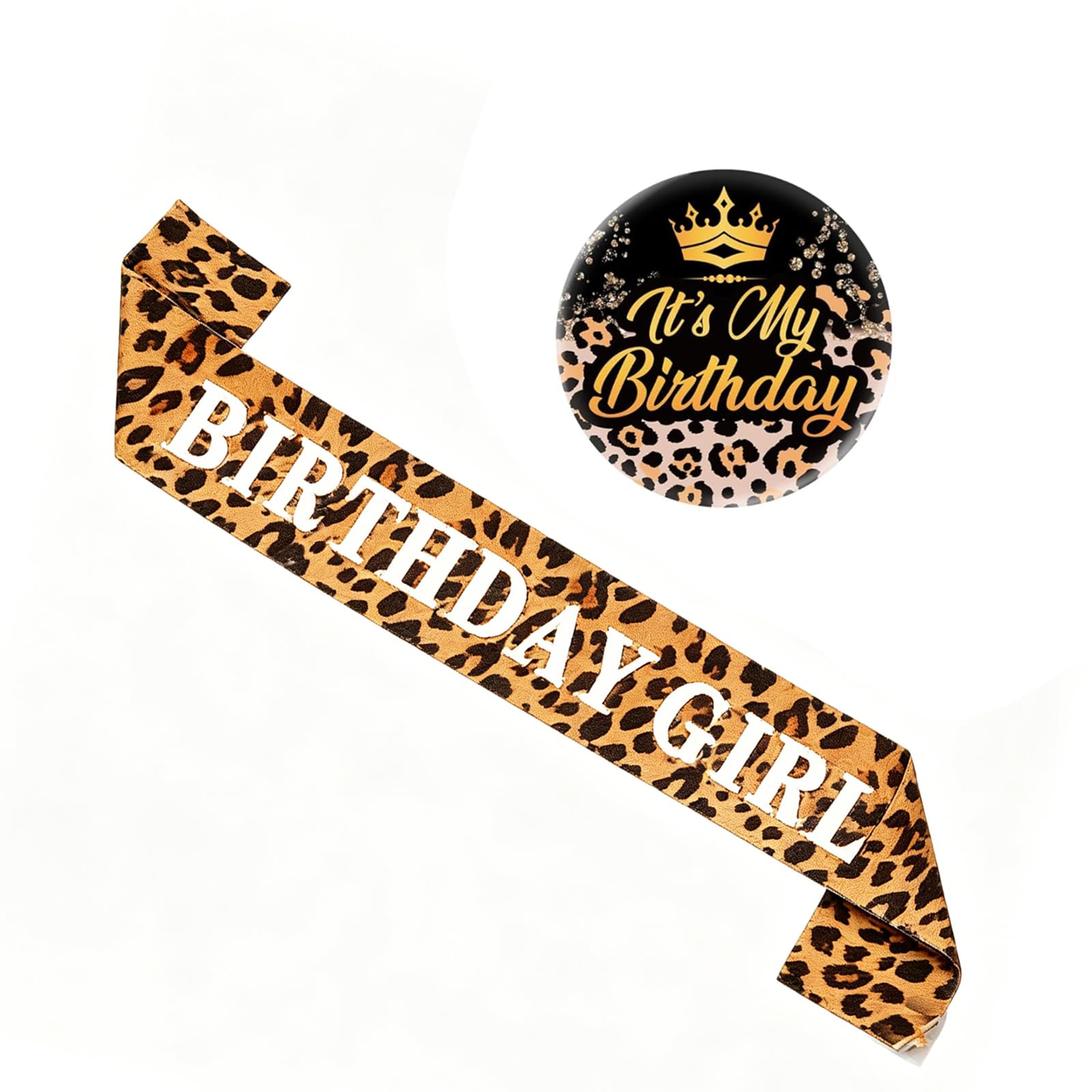 CYunhui Leopard Print Birthday Sash & Badge Set, 2Pcs