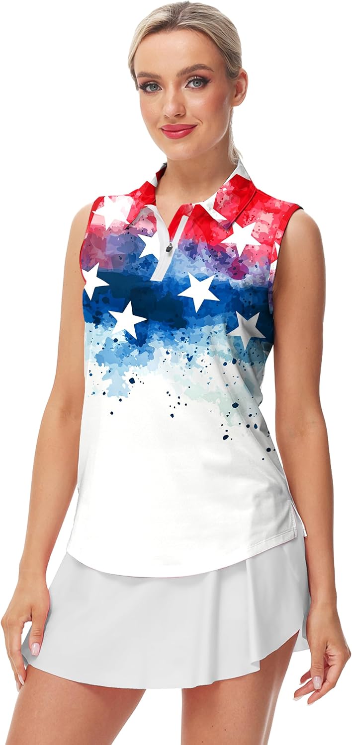 AOBUTE Women's Sleeveless Golf Shirts Moisture Wicking 1/4 Zip Polo Tennis Shirt