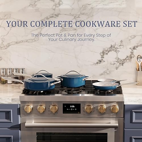 Miniatura 7 de Sartén antiadherente de cerámica con tapa (4.5 cuartos de galón, 11 pulgadas), sartén profunda para todas las estufas, sartén no tóxica, sin