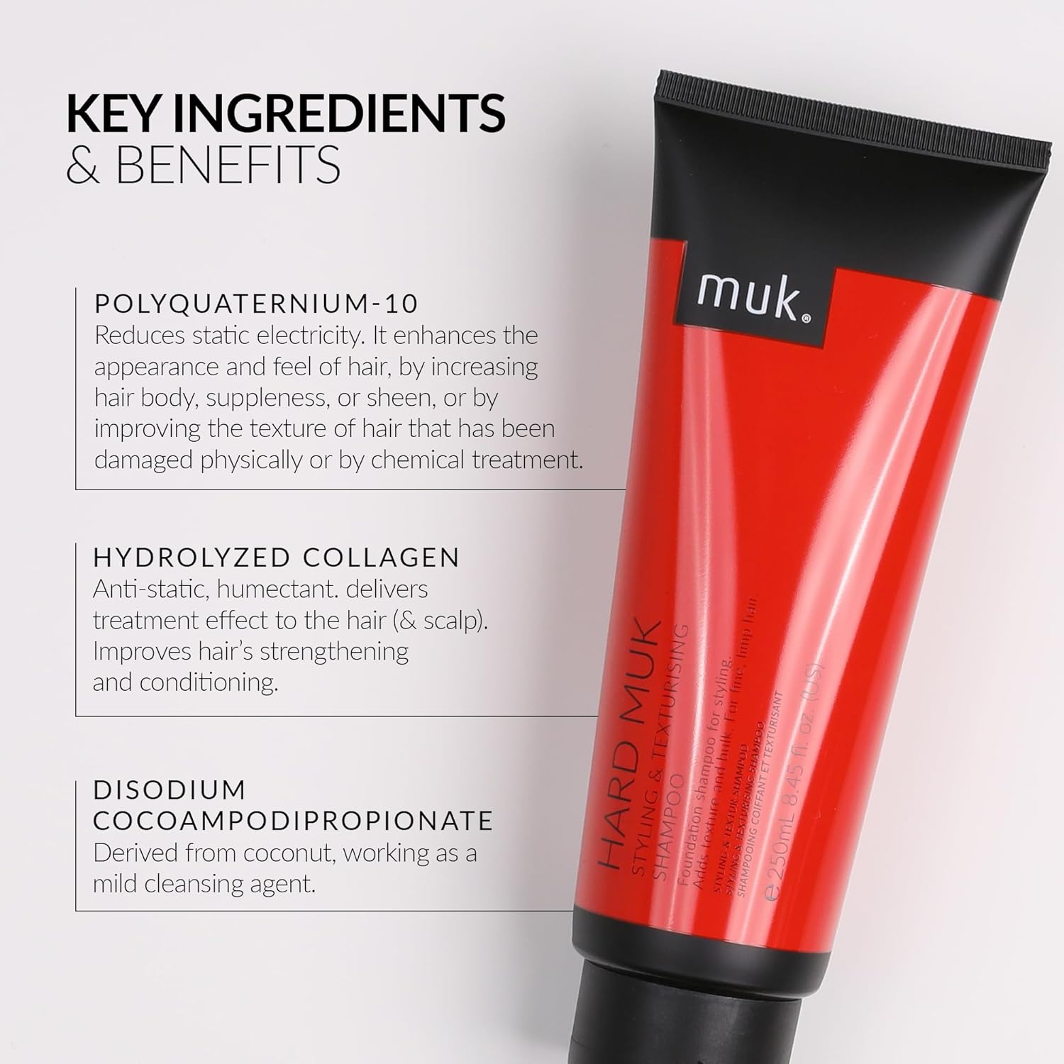 MUK. Hard Styling Volume Shampoo - Styling Foundation with Texture, Volumizing Shampoo for Fine Hair. Boosting Formula, Daily Use for Limp, Difficult Hair. Colour Safe, 250ml
