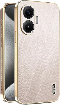 ILING Case for Xiaomi POCO F7 5G, Unique Brushed Metal Design, Leather Skin Phone Case, Ultra-thin Soft Silicone TPU Bumper Shockproof Cover Gold