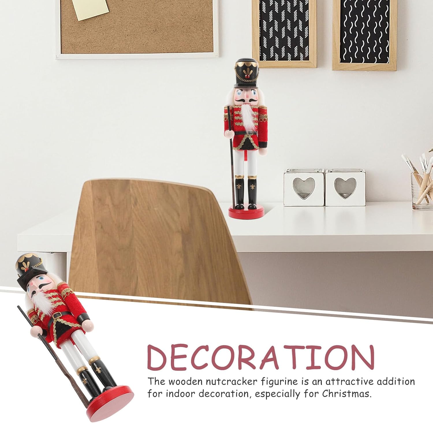 KALLORY Nutcracker Desktop Ornament Small Wooden Nutcracker Figure Christmas for Holiday Tabletop and Shelf Decoration