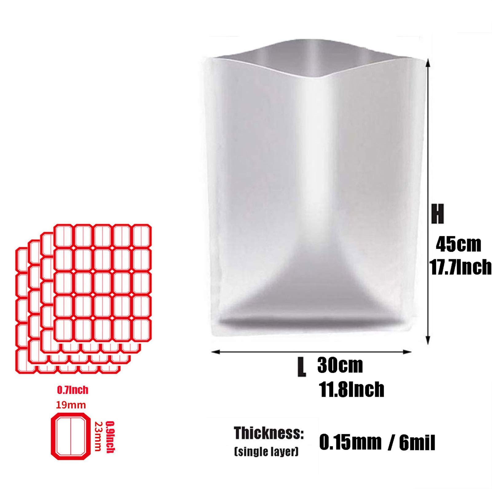 100 Stück Beutel, Frischhaltebeutel Profi-Folienbeutel Extra Groß Verschließbar Vakuumbeutel Verpackung für Lebensmittel für die Lagerung von Lebensmitteln Kaffee-Teebohnen, 30x45cm