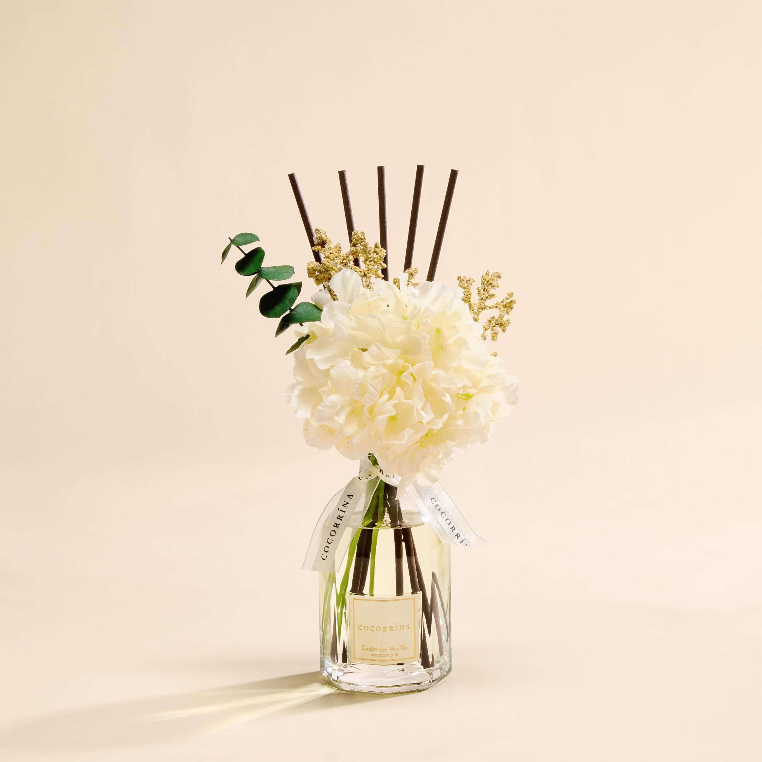 COCORRÍNA Blume 250ml Raumduft, mit Geschenkband und Duftstäbchen, Cashmere Vanilla, Natürlich, Langanhaltend, Home Duft für Wohnzimmer, Schlafzimmer, Badezimmer, Geschenk für Frauen