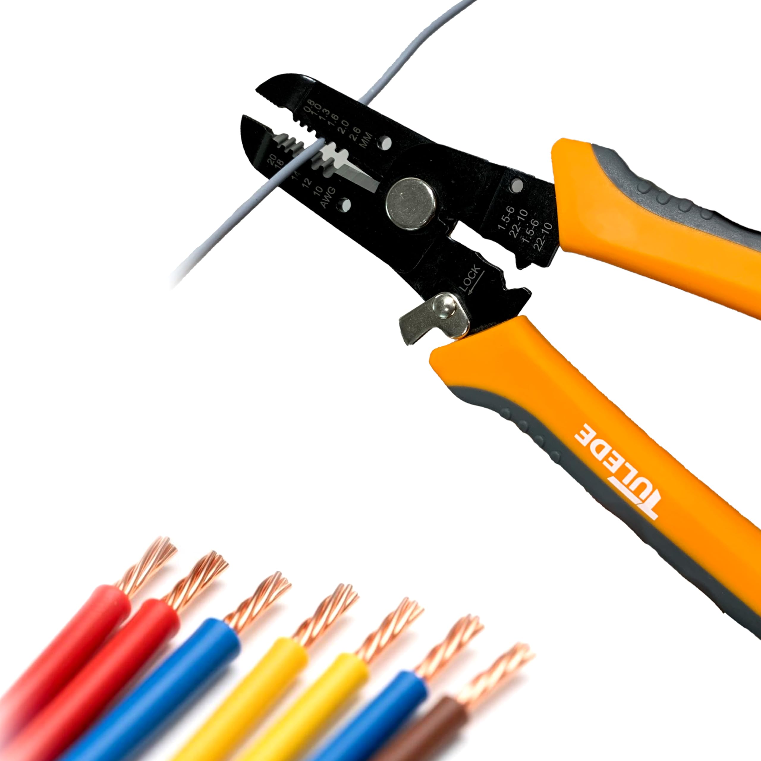 7.5-Inch Wire Tool: Strip, Cut, Crimp 22-10 AWG Wires - Innovative Invisible Springs - Orange & Gray Design