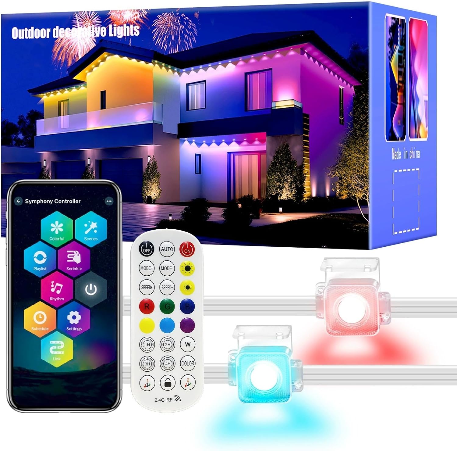 Permanent Outdoor Lights, 50FT RGB LED Smart Eaves Lights with 30 LEDs, IP67 Waterproof, Remote/APP Control, DIY Scene Modes, Music Sync Lighting for Party, House, All Holiday Decorations