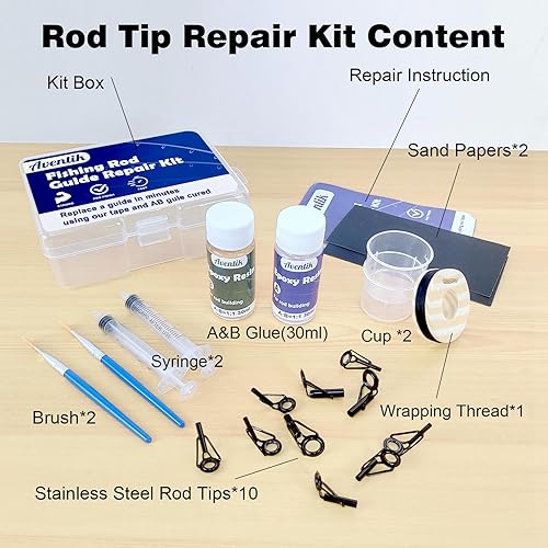 Miniatura 9 de Aventik Kit de reparación de caña de pescar, suministros para cañas de pescar de repuesto con kit con guías de acero inoxidable para cañas de