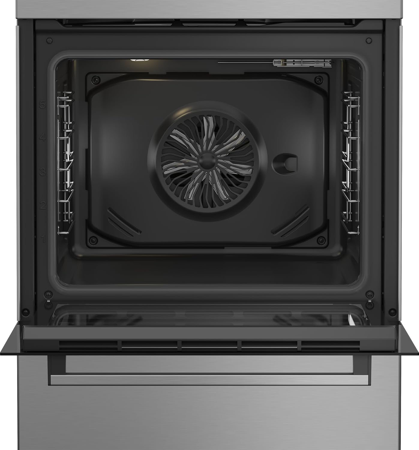 Tył view of the Beko FBE69100X freestanding cooker, indicating electrical connections.
