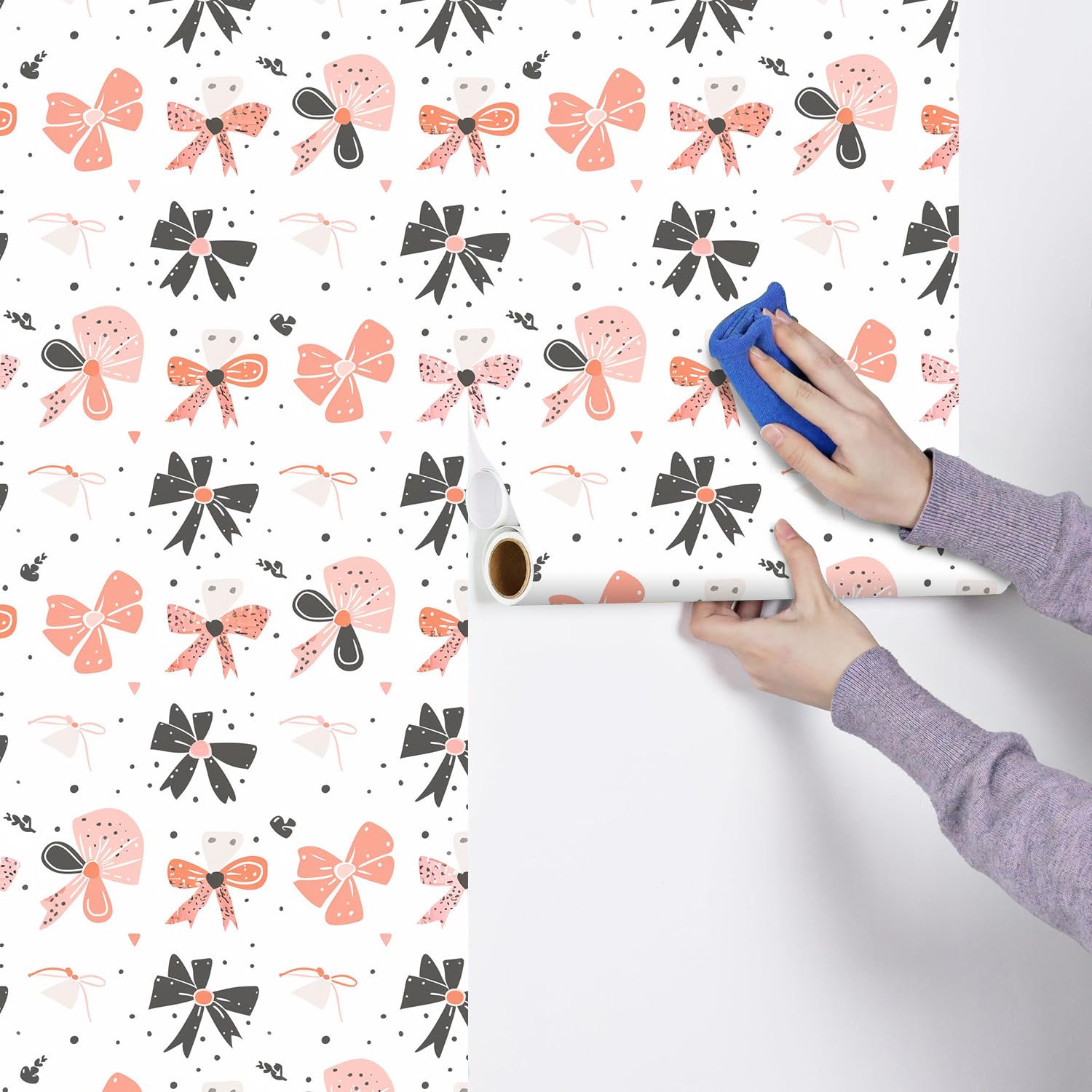 Tapeta odklej i przyklej, urocza kokarda, różowa, samoprzylepna tapeta, papier kontaktowy, wodoodporna folia winylowa, plastikowa rolka do sypialni, salonu, dekoracja szafki ściennej