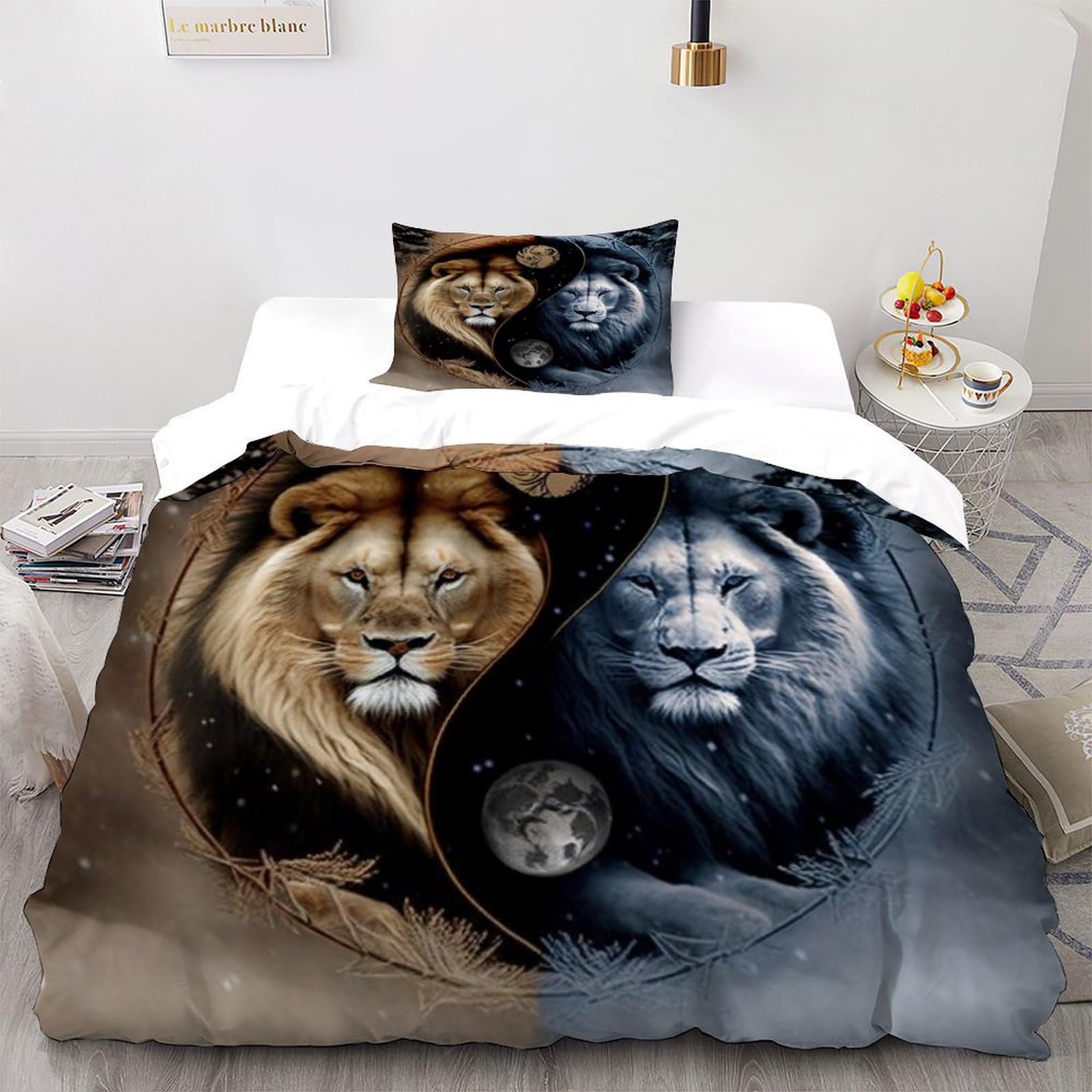 Parure de lit lion noir 3D contre la transpiration nocturne