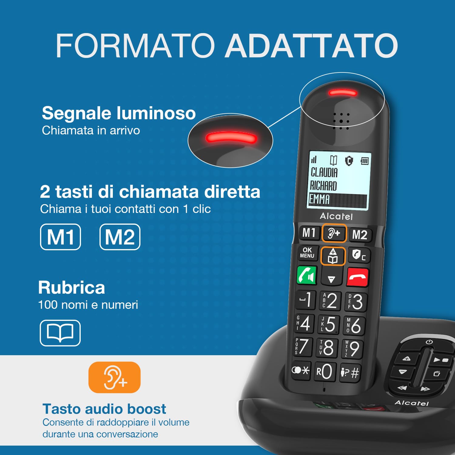 ALCATEL XL685 Voice Duo - Telefono fisso cordless DECT Senior Formato XL con segreteria - Display ad alta leggibilità - Tasti grandi - Audio Boost - Vivavoce - Blocco chiamate - 2 portatili - Nero