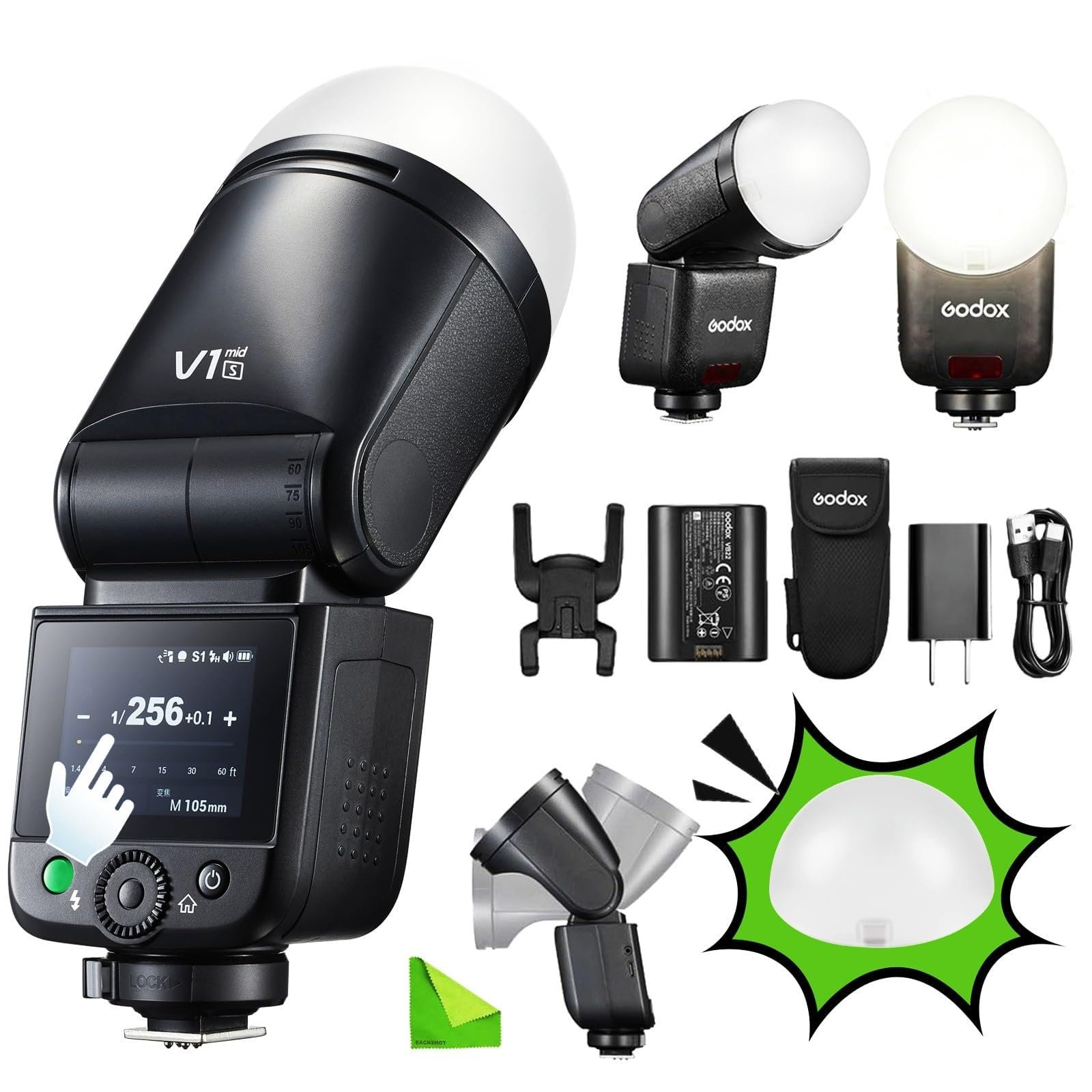 Godox V1 Mid V1Mid S Flash con Diffusore a Cupola (Godox AK-R11) per Fotocamera Sony, Flash a Testa Rotonda 55Ws, TTL/HSS 1/8000s 2,4GHz, Oltre 650 Lampi per Sony A7C II A7 IV a6700 a6400 ZV-E1 ZV-E10