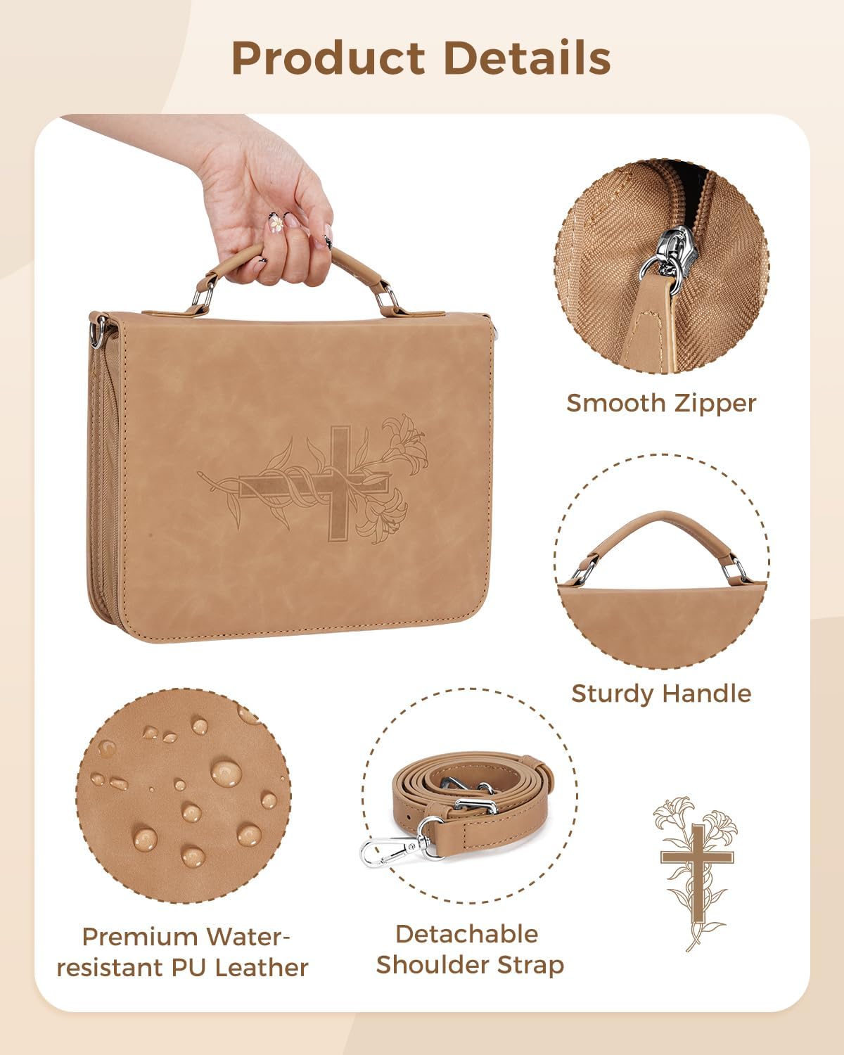 WANDF Leather Bible Cover for Men, Bible Bag with Shoulder Strap（Brown） image 5
