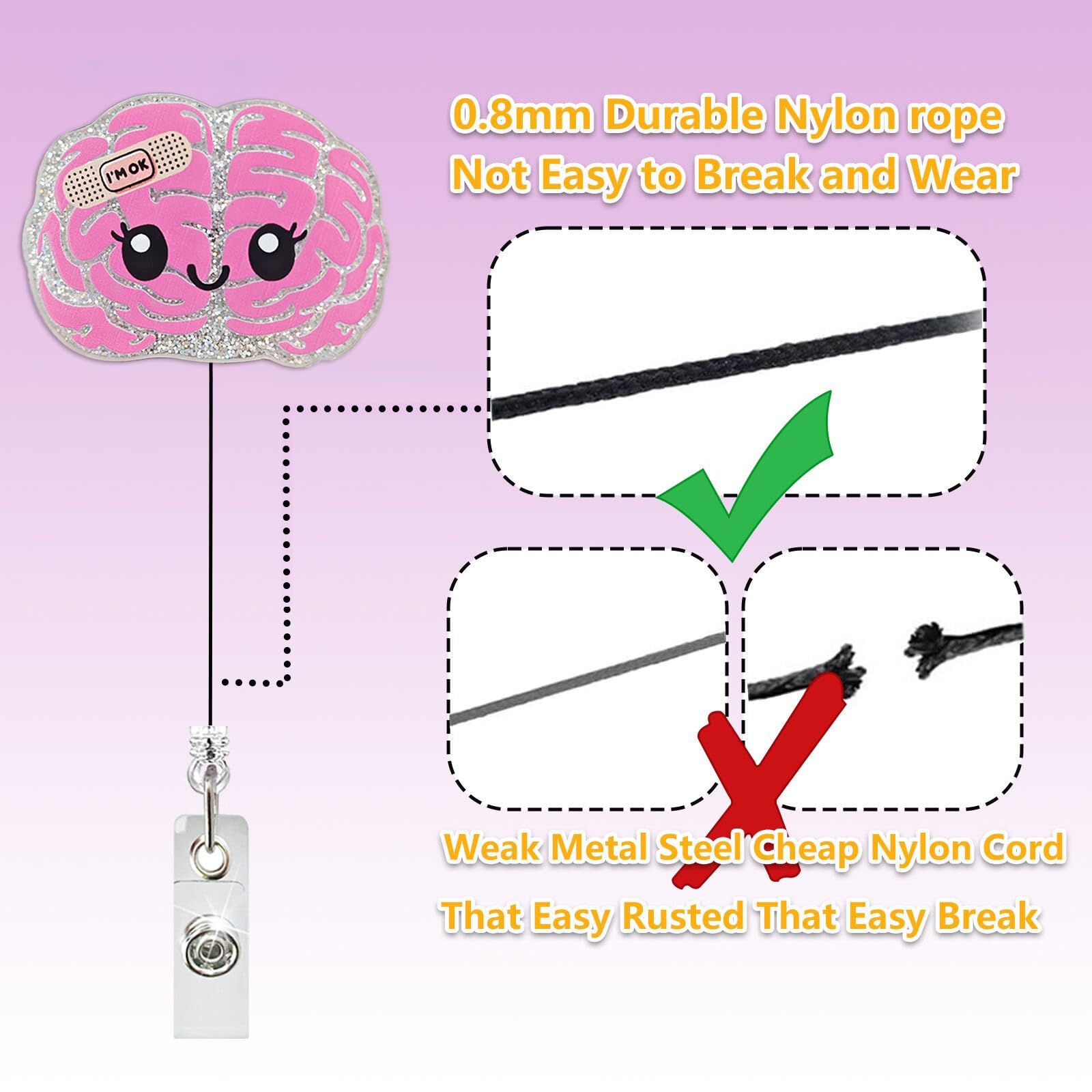 Funny Brain Badge Reel Retractable for Neurology Nurse, Neuro Nurse Brain Badge Holder for Work, Personalized Neurologist Gifts, Neuroscience Badge Holder with Alligator Clip & 24” Durable Nylon Cord