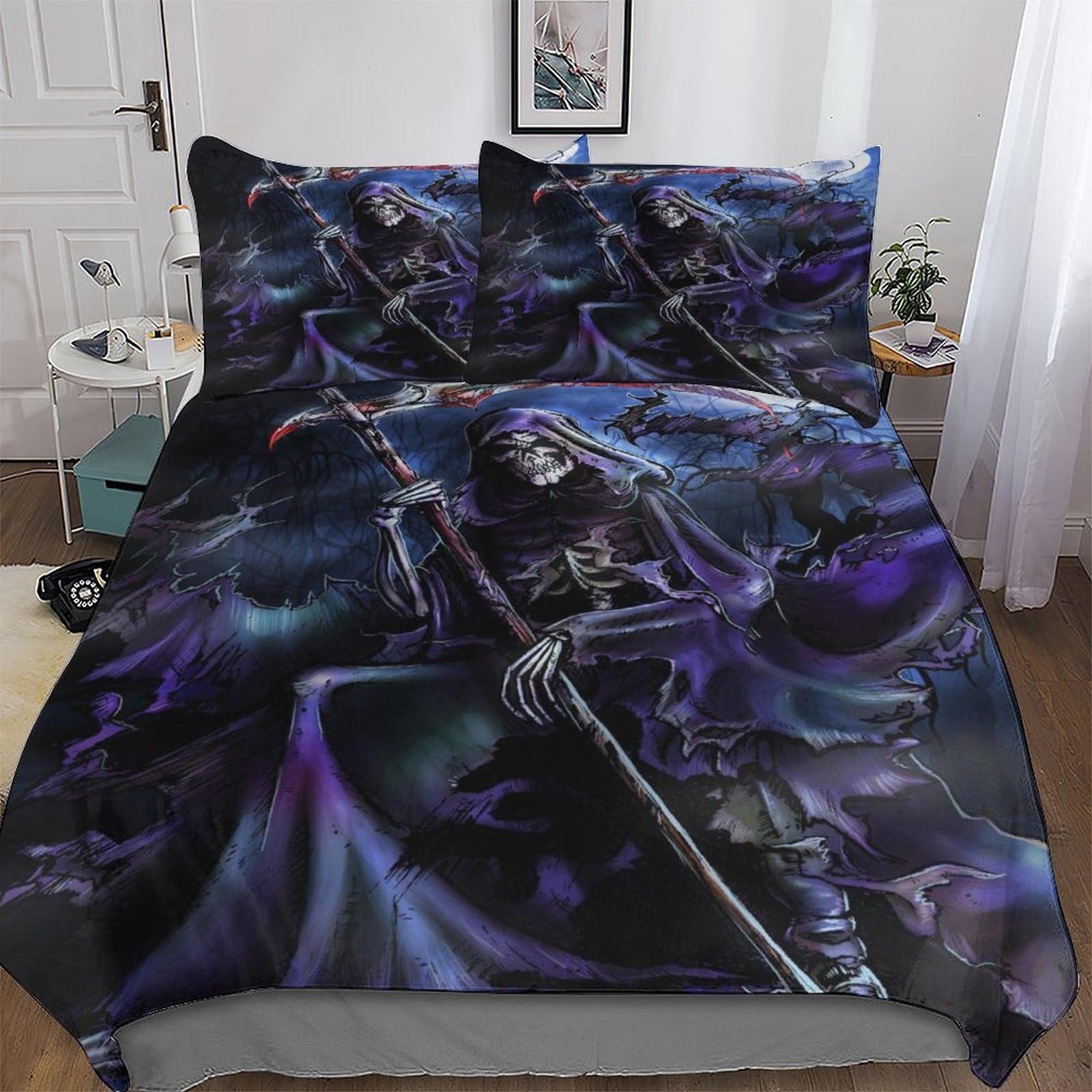 Llxxhh Gothic, Skeleton-2 Gothic, Skeleton Duvet Cover Set With Pillowcases Printed Bedding Set Comforter Cover 3 Pieces Soft Microfiber Quilt Cover King(220X240cm)