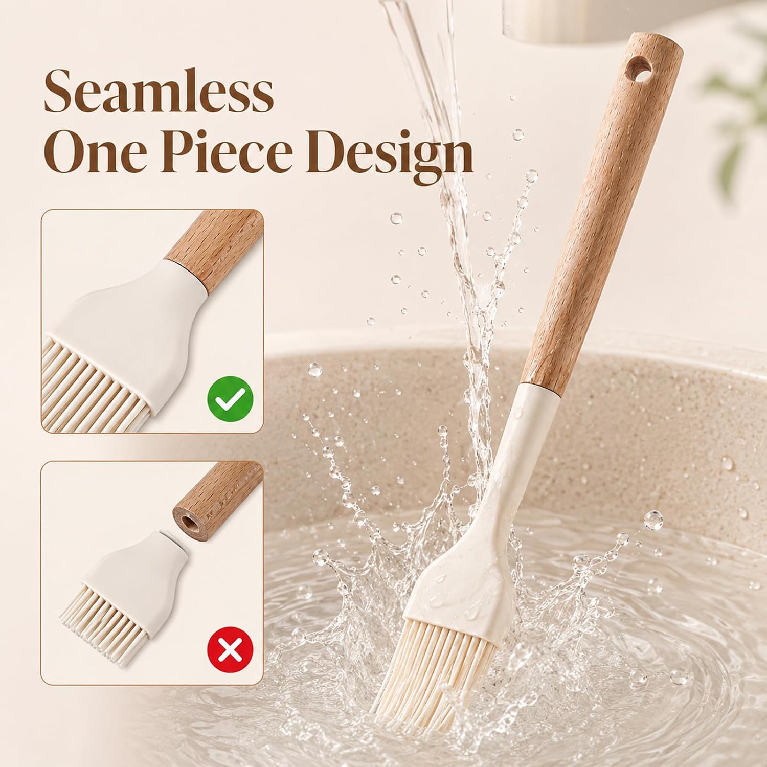 2PCS Silicone Basting Brush, Silicone Oil Brush with Wooden Handle