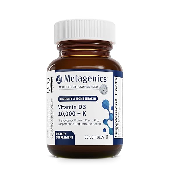 Metagenics Vitamin D3 + K - for Artery Health, Immune Support, Bone & Heart Health* - Vitamin D with MK-7 (Vitamin K2) - Non-GMO - Gluten-Free - 60 Softgels - 10,000 IU