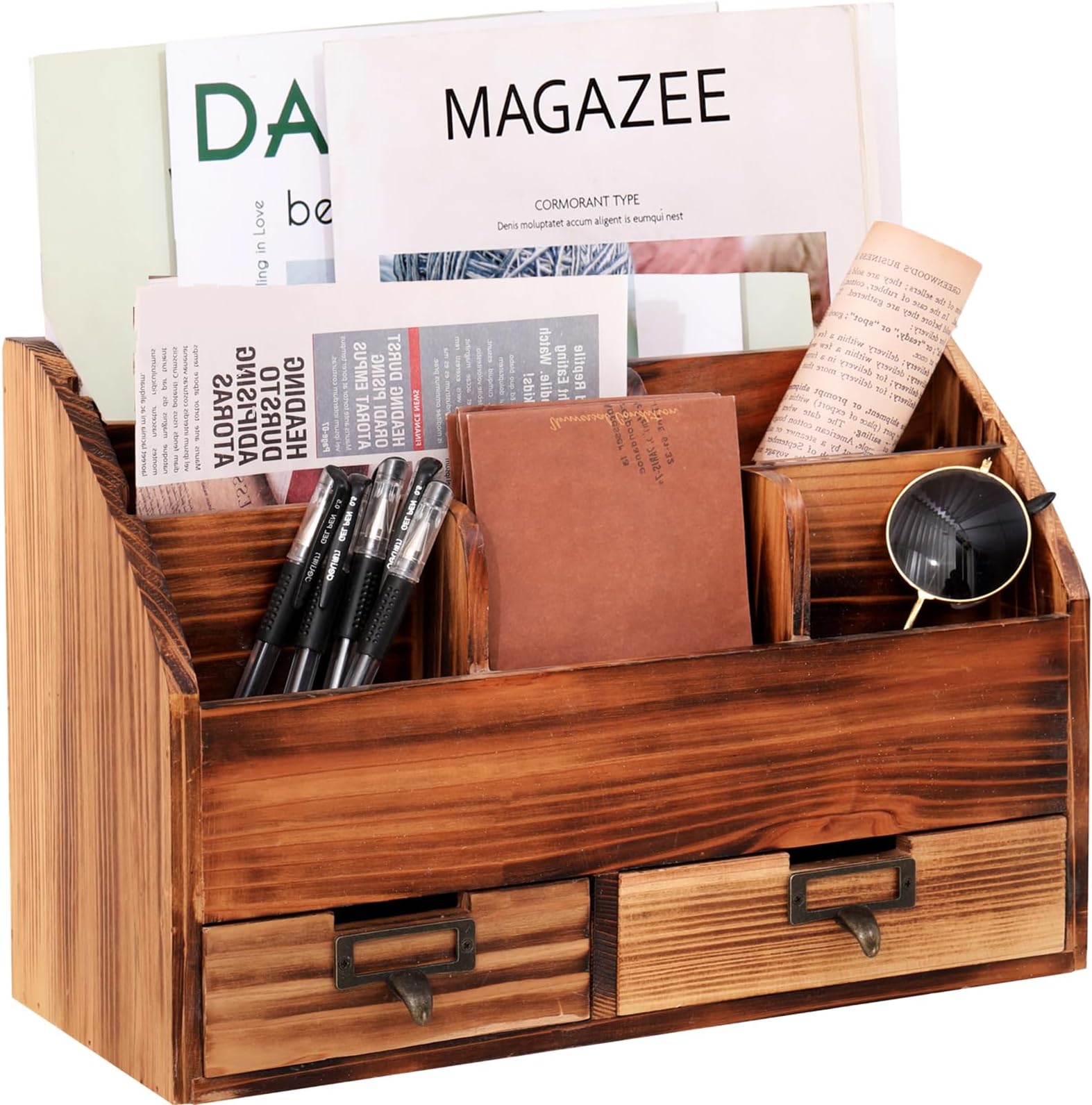 Amazon.com: Liry Products Cherry Brown Wood Desktop Organizer Multiple ...