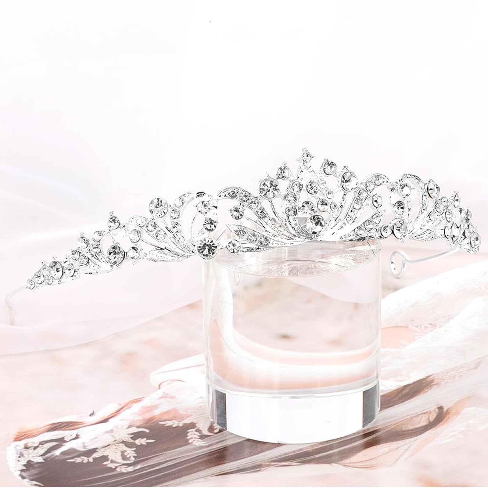 Lilbitty Silberne Strasskrone Prinzessin Tiara Diadem Elegante Krone Hochzeit Geburtstag Party Haaraccessoires