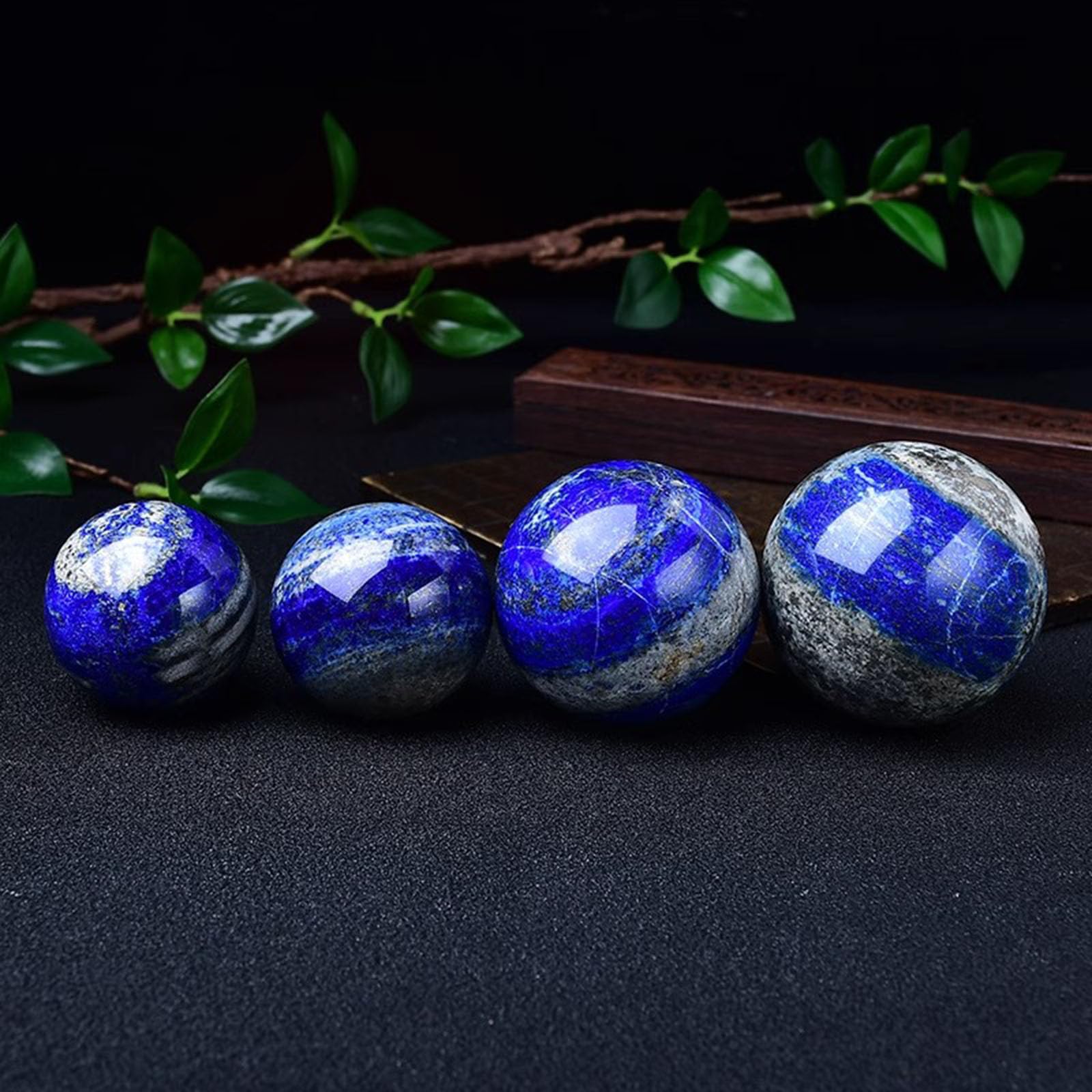 Bolas de cristal de cuarzo de lapislázuli con soporte de madera, esferas decorativas de piedras preciosas para curación y adivinación de energía Reiki