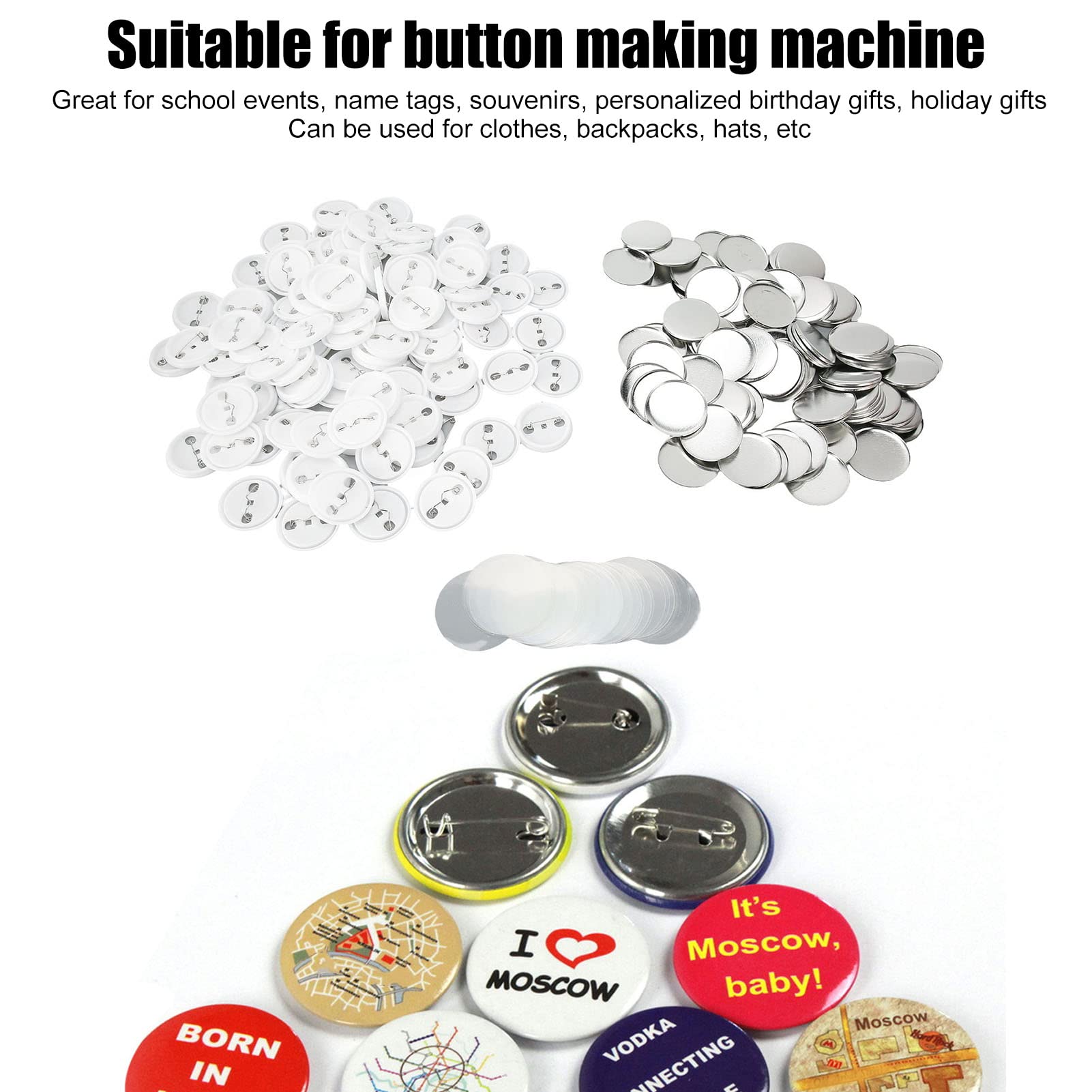 100 Set di Spille Fai-da-te Parte Spille in Plastica in Latta per Bottoni in Bianco per Macchina per la Creazione di Badge (44 MM) Handcraft Materials