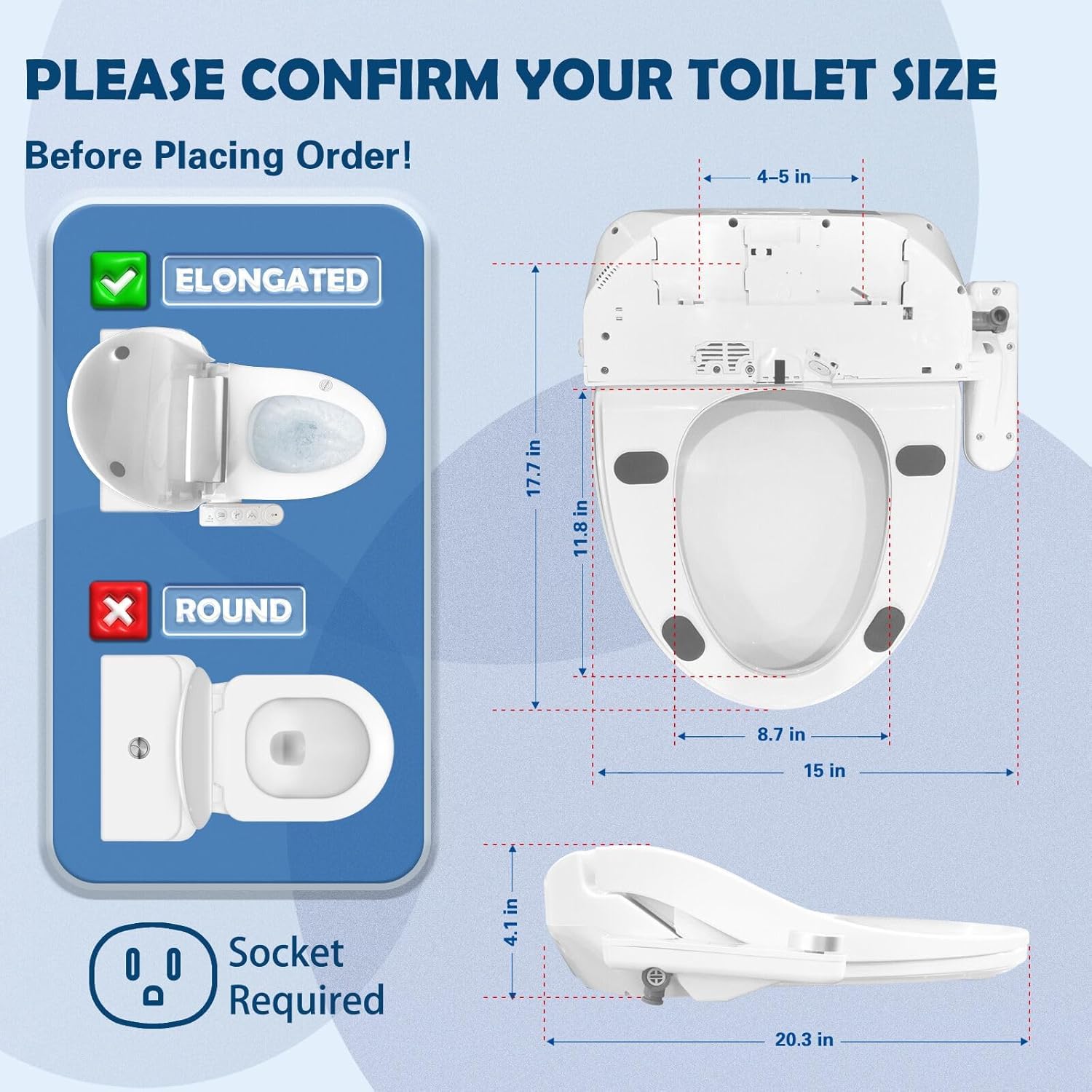 Bidet Toilet Seat, Electric Heated Toilet Seat with Instant Warm Bidet Wash & Turbo Warm Air Dryer, Soft Closed Toilet Lid, Night Light, Elongated