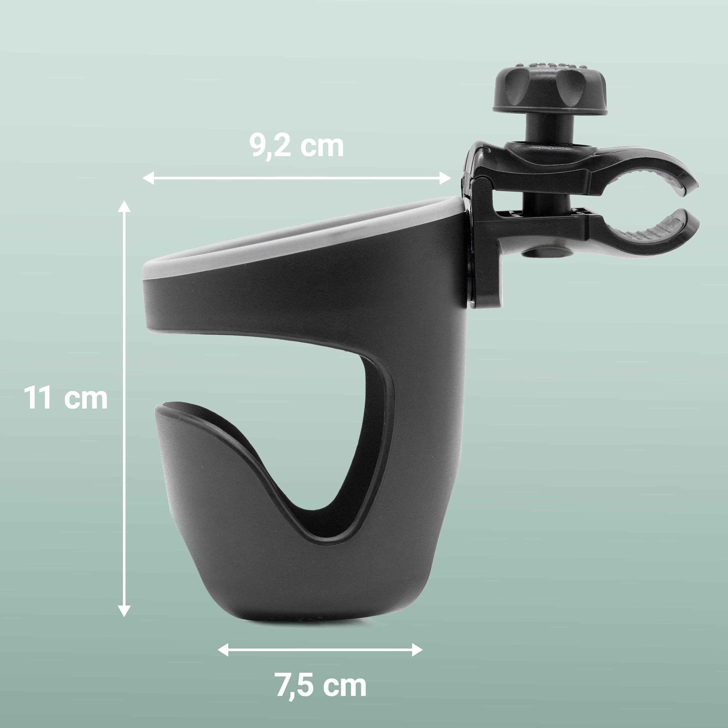 Zamboo Portavasos Universal para Carrito de Bebé – Soporte Antideslizante para Bebidas y Biberones – Ajustable y Fácil de Instalar – Accesorio para Silla de Paseo y Cochecito - Negro/Gris