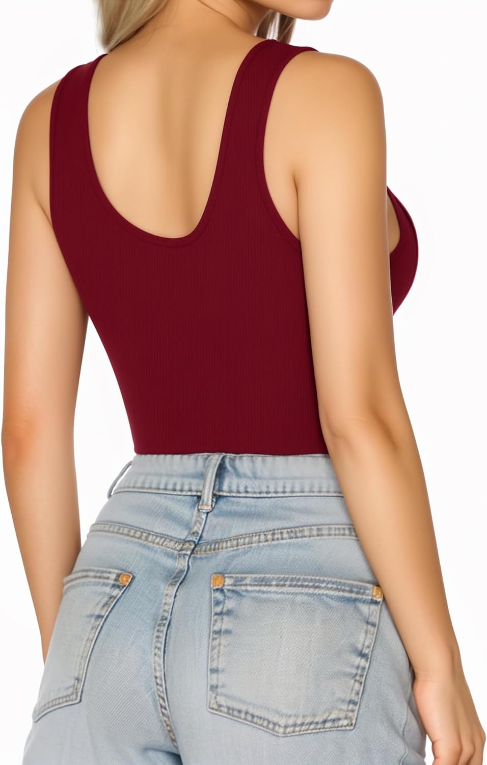 MANGOPOP Women's Henley Shirt Scoop Neck Button Down Ribbed Bodysuits Sleeveless Tank Tops Body Suit - Image 3