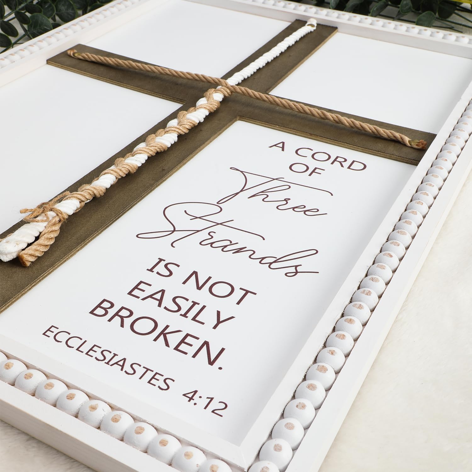 Three Strands Cord Wedding Unity Sign, Cross to Braid or Tie God's Knot - A Cord of Three Strands is Not Easily Broken - Handfasting Cord, 16 × 22" Unity White Cross Braid For Wedding Ceremony