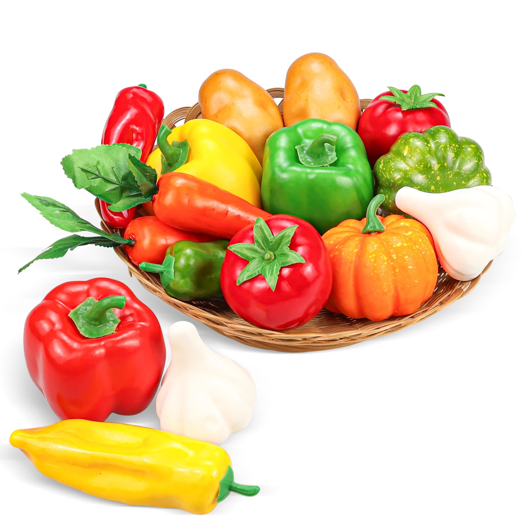 16 Pieces Fake Vegetables, Artificial Vegetables for Decoration Kitchen, Realistic Faux Vegetables Props Display, Fake Tomatoes Potatoes Garlic Bell Peppers