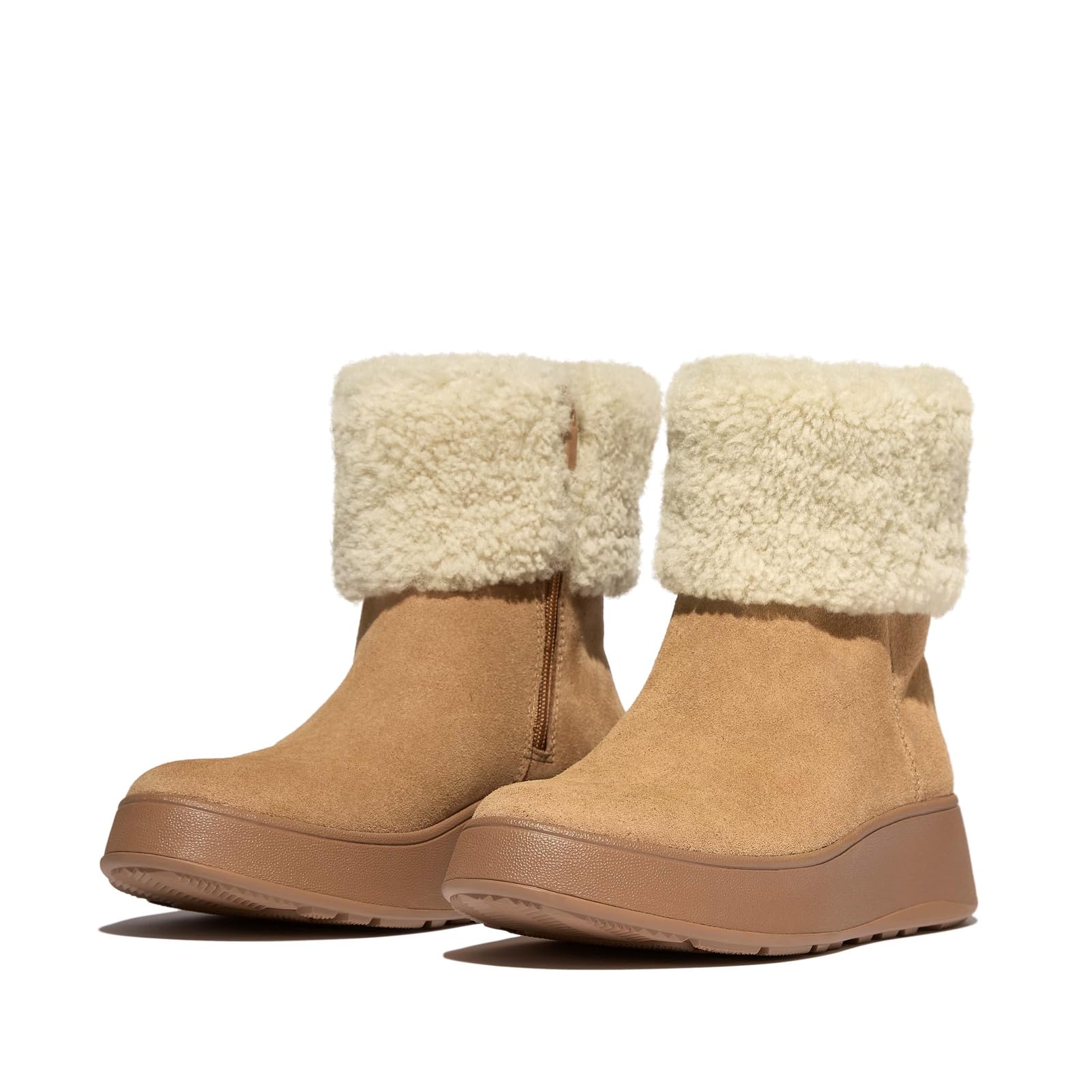 Fitflop Women's F-Mode Shearling-Collar Zip-up Suede Ankle BootsAnkle Boot
