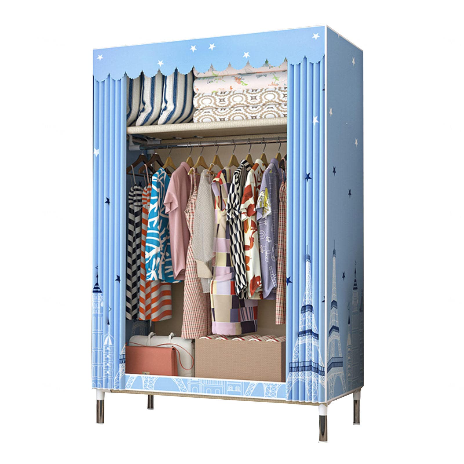 Leinwand-Kleiderschrank, großer Stoff-Kleiderschrank, Aufbewahrungsorganisator mit Kleiderstange, Regalen, zusammenklappbarer tragbarer Schrank für Schlafzimmer, B-64 x 45 x 172 cm
