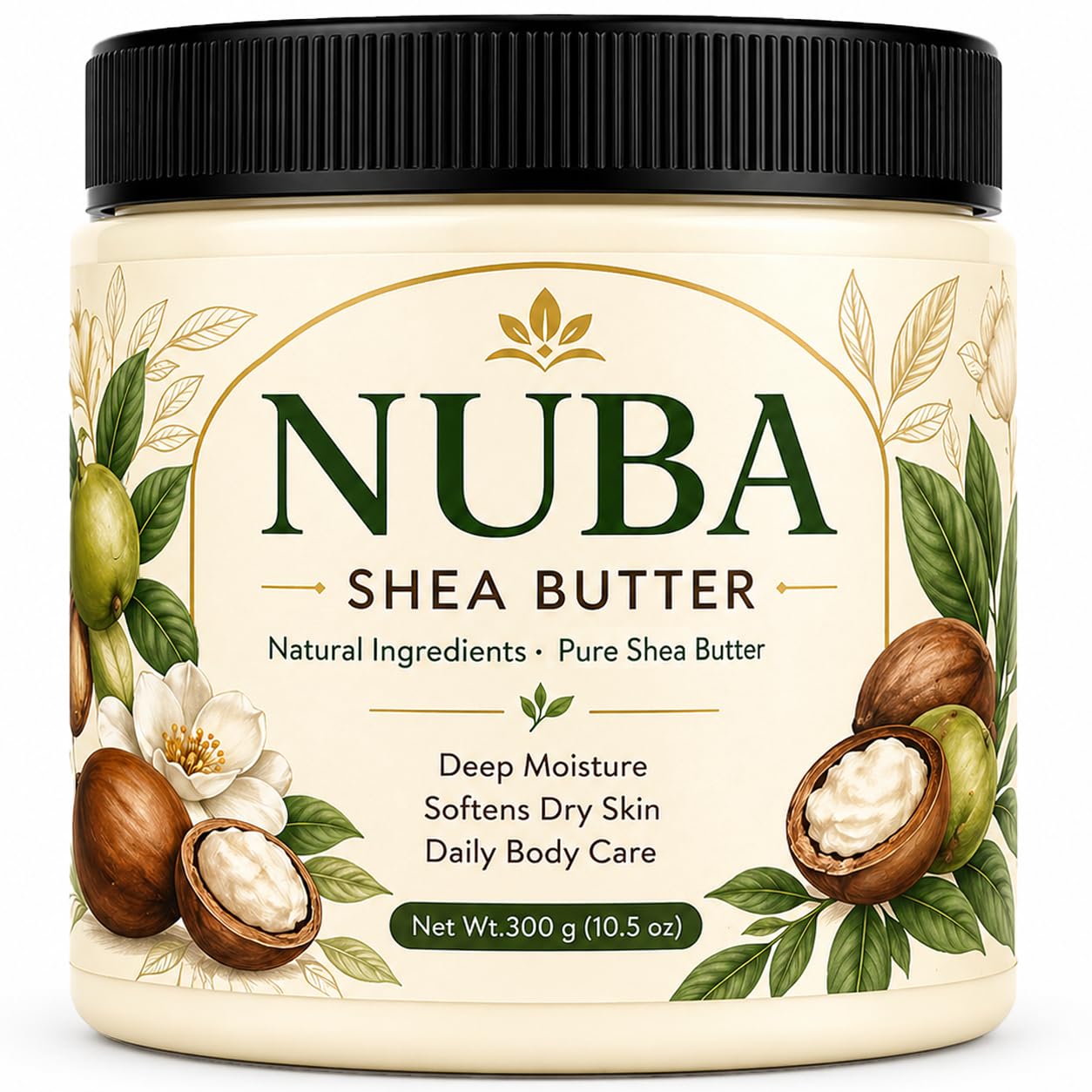 NUBA Shea Butter, Natural Shea Butter for Dry Skin, Face & Hair Care, Soothes Dry Skin, Deeply Moisturizes & Long-Lasting Hydration, 10.5 Oz / 300 G