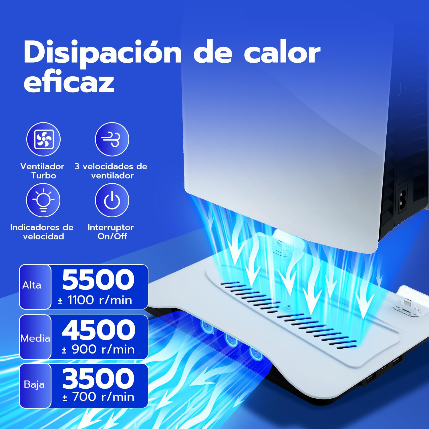 Mcbazel Base de Carga y Refrigeración para PS5/PS5 Pro, Estación de Carga y Refrigeración con 3 Velocidades y Luz LED para PlayStation 5 & PlayStation 5 Pro Digitales y de Discos - Blanco