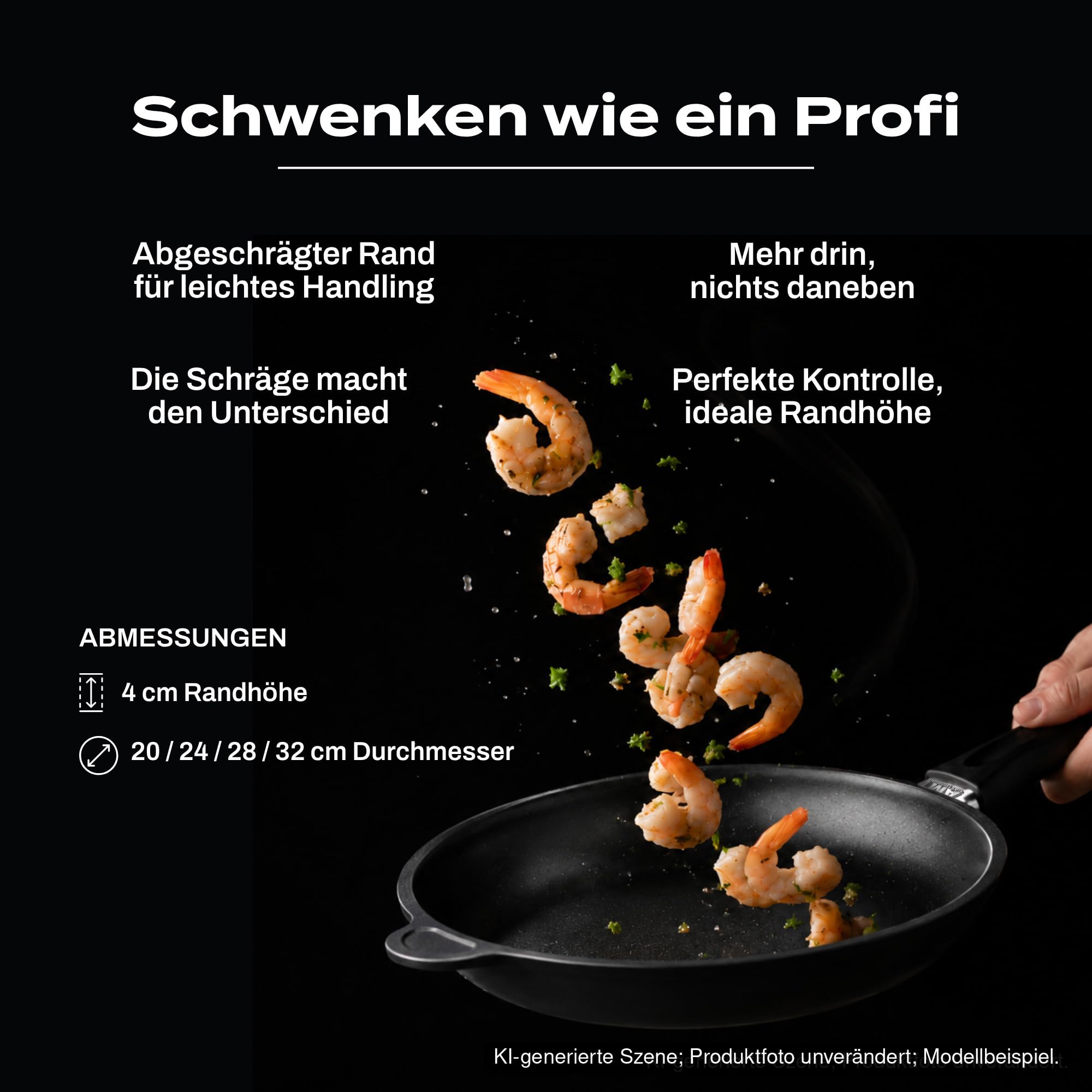 AMT Gastroguss Bratpfanne 28 cm Ø Schwenkpfanne 4 cm hoch, fester Stiel, nicht induktionsgeeignet, Lotan® Antihaft-Veredelung, Gusspfanne (Aluguss), AMZN-428