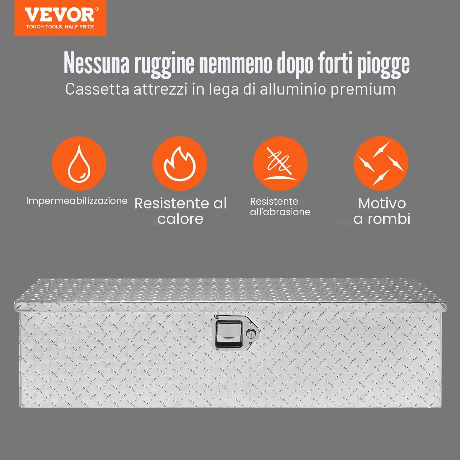 VEVOR Cassetta degli attrezzi per camion in alluminio resistente, cassetta degli attrezzi con maniglia laterale, per pick-up, pianale di camion, camper, rimorchio, 39"x13"x10", Argento